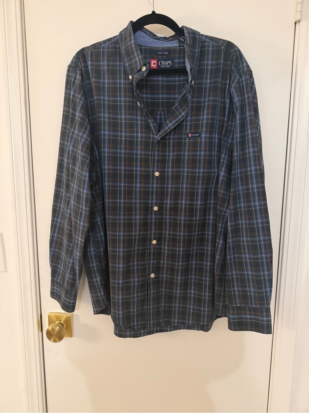 Chaps Men's Navy and Teal Plaid Button-Down Shirt